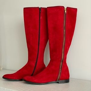 Red knee high boots